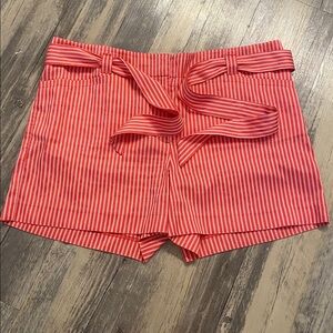 LOFT The Waist Lightweight Striped Shorts w Tie Pink White Size 8
